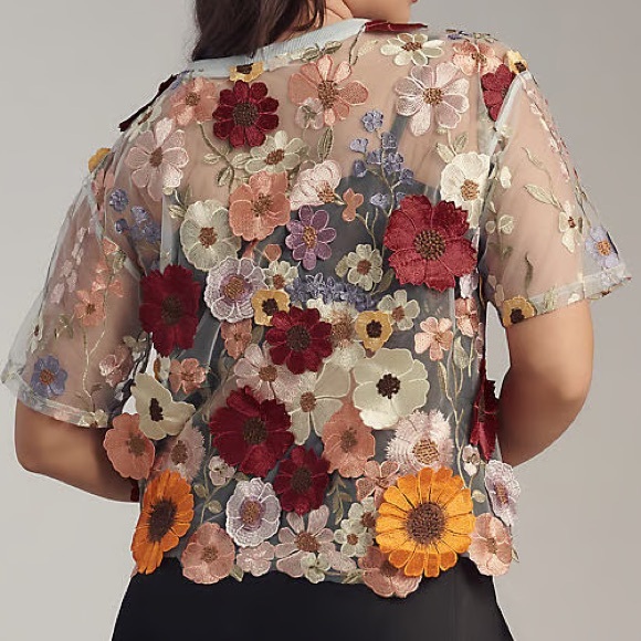 NWT Dolan Anthropologie Women’s Left Coast Flower Appliqué Sheer Tee - Picture 7 of 7